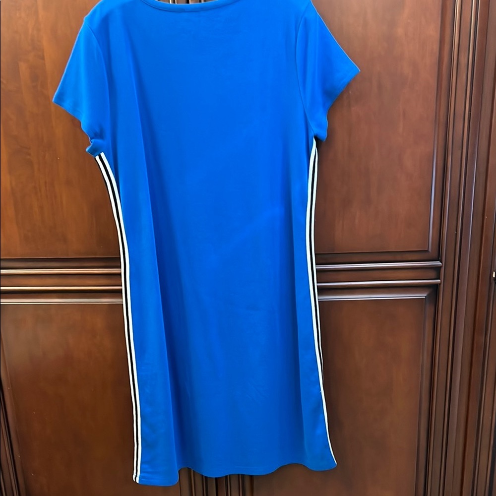 T by Talbots Blue Knit Dress with Black/White Side Striped - Picture 2 of 6